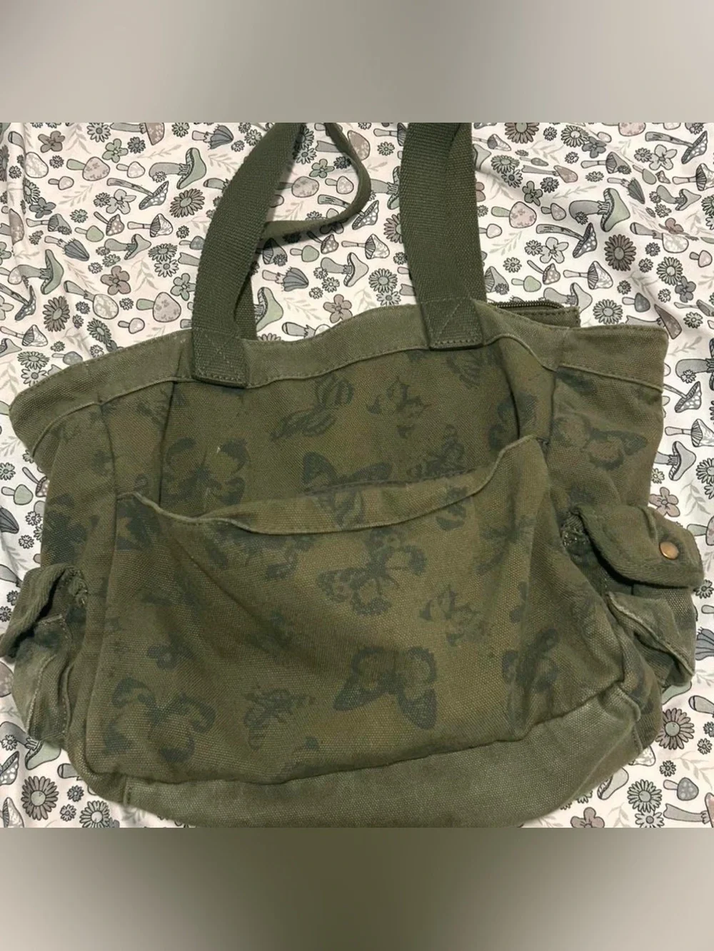 Vintage Y2K Hot Topic Olive Green Butterfly Canvas Cargo Tote Bag